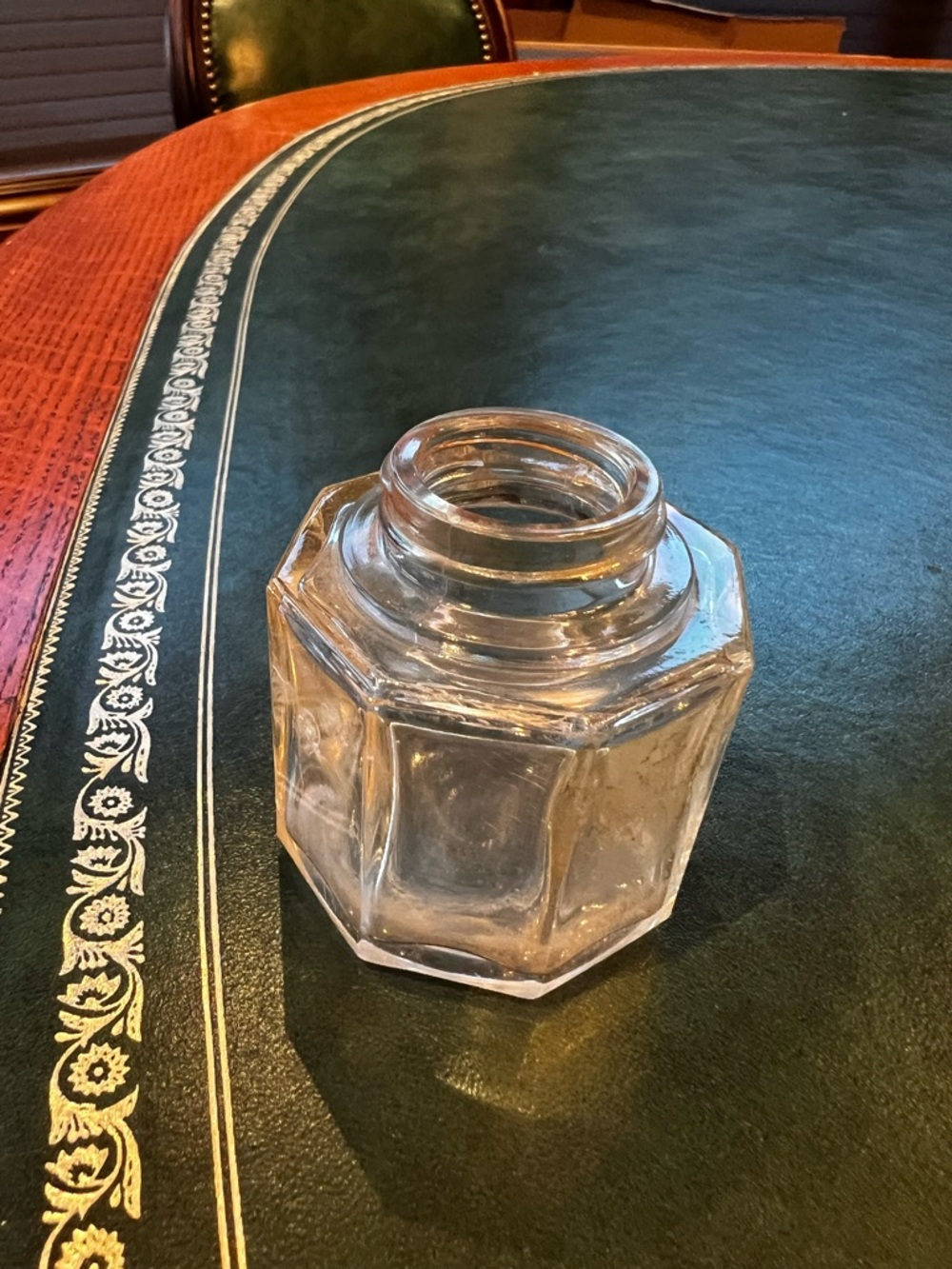 Antique Vintage Clear Glass Inkwell